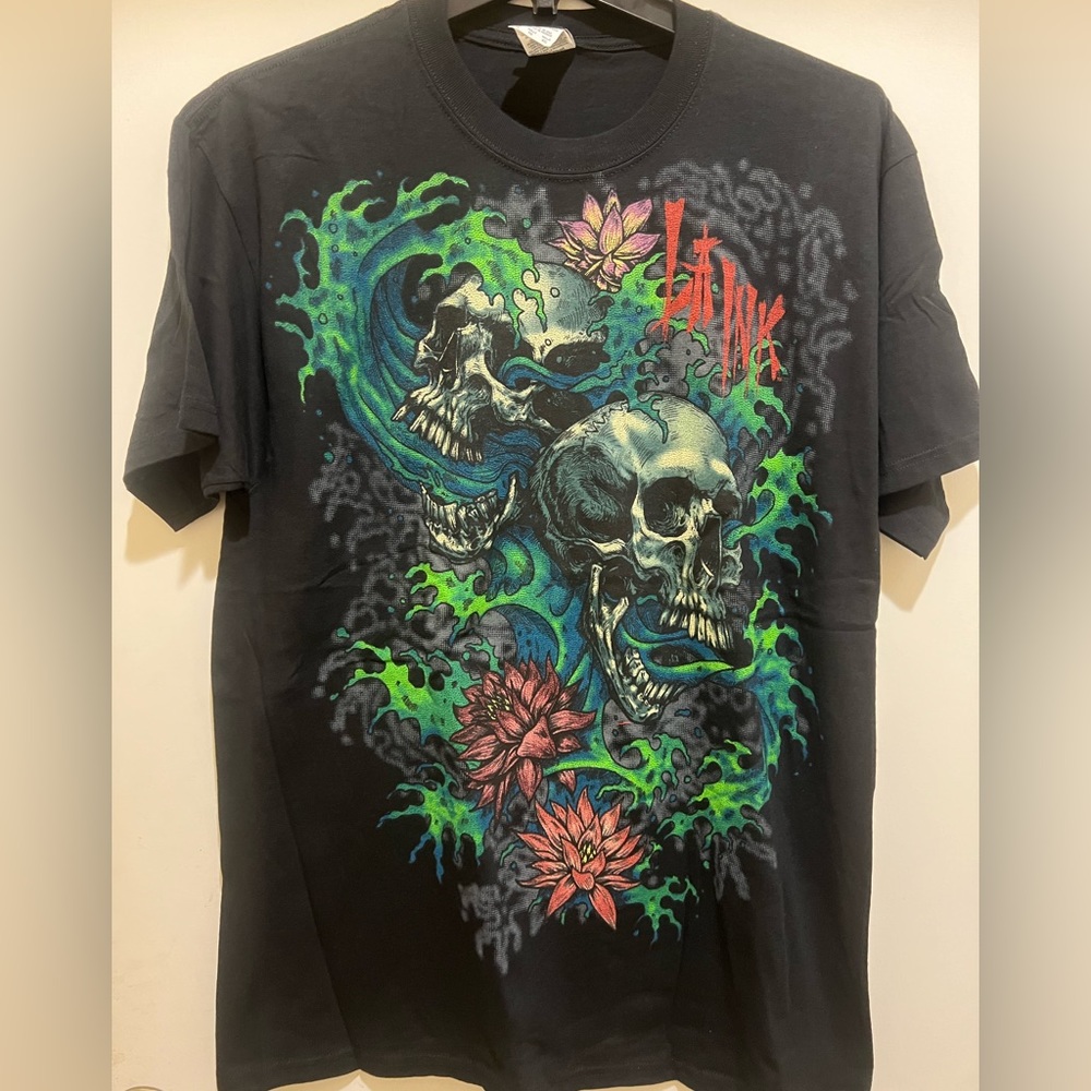 LA Ink Men's T-shirt - Skull & Flower Black Color LA Ink T-Shirt - Licensed -New